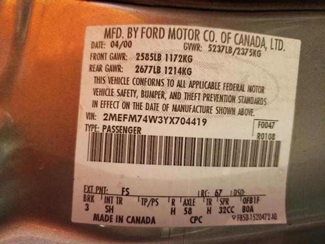 Photo 10 from auction – 2000 MERCURY GRAND MARQ with VIN 2MEFM74W3YX704419