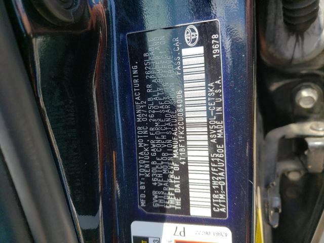 Photo 10 from auction – 2012 TOYOTA CAMRY BASE with VIN 4T1BF1FK2CU064006