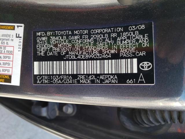 Photo 10 from auction – 2009 TOYOTA COROLLA BA with VIN JTDBL40E899032464