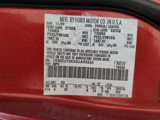 Photo 10 from auction – 2003 FORD EXPLORER X with VIN 1FMZU72K53UA93545