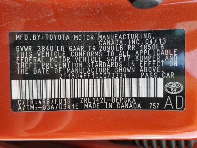 Photo 10 from auction – 2013 TOYOTA COROLLA BA with VIN 2T1BU4EE1DC073334