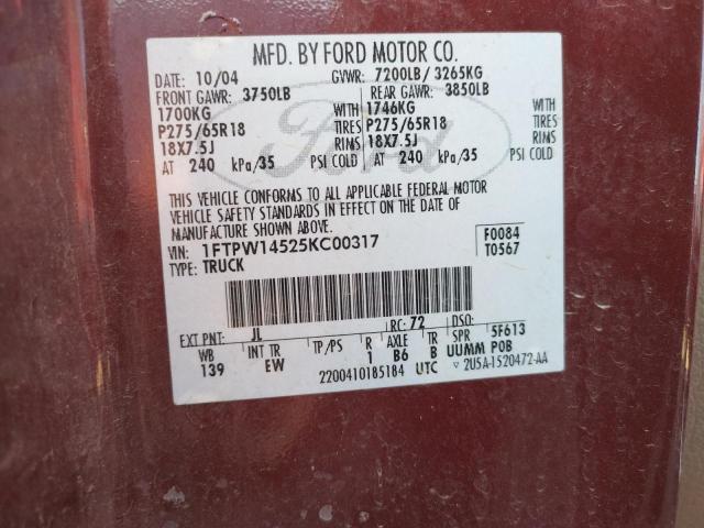 Photo 10 from auction – 2005 FORD F150 SUPER with VIN 1FTPW14525KC00317