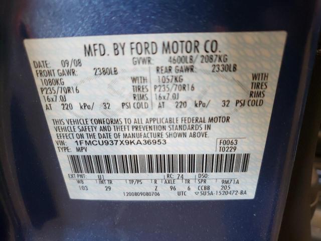 Photo 10 from auction – 2009 FORD ESCAPE XLT with VIN 1FMCU937X9KA36953