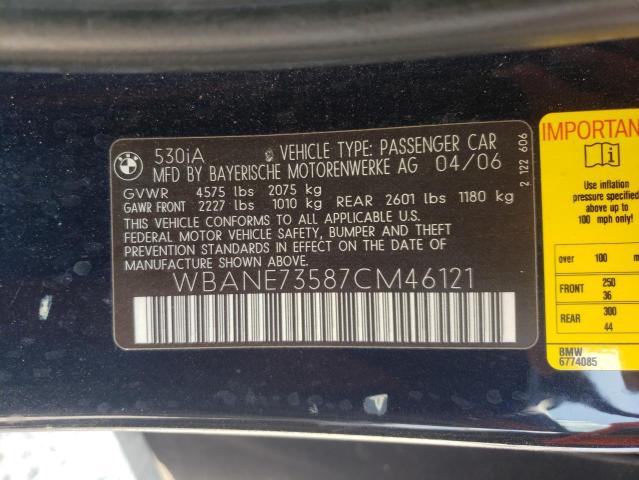 Photo 10 from auction – 2007 BMW 530 I with VIN WBANE73587CM46121
