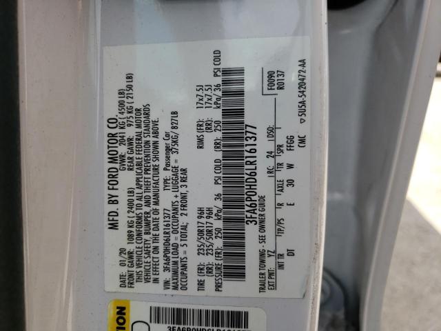 Photo 10 from auction – 2020 FORD FUSION SE with VIN 3FA6P0HD6LR161377
