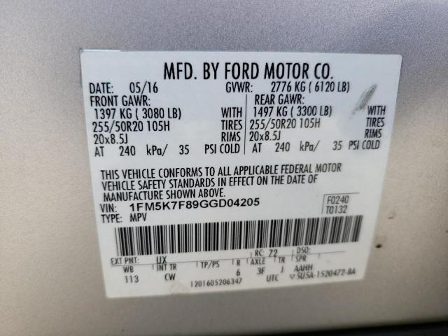 Photo 10 from auction – 2016 FORD EXPLORER L with VIN 1FM5K7F89GGD04205