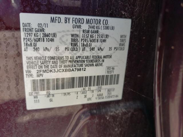 Photo 10 from auction – 2011 FORD EDGE SEL with VIN 2FMDK3JCXBBA79812