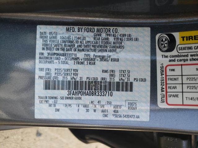 Photo 10 from auction – 2011 FORD FUSION SE with VIN 3FAHP0HA0BR333710