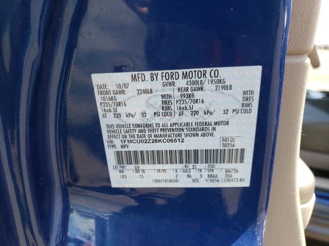 Photo 10 from auction – 2008 FORD ESCAPE XLS with VIN 1FMCU02Z28KC06512
