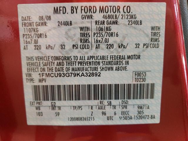 Photo 10 from auction – 2009 FORD ESCAPE XLT with VIN 1FMCU93G79KA32892