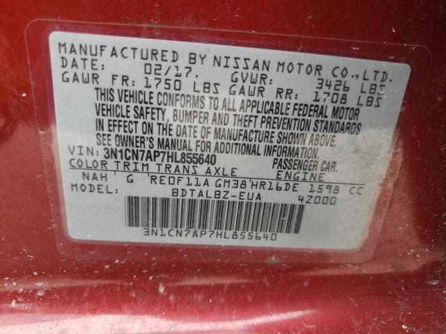 Photo 10 from auction – 2017 NISSAN VERSA S with VIN 3N1CN7AP7HL855640