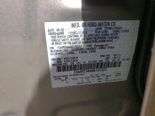 Photo 10 from auction – 2008 FORD TAURUS LIM with VIN 1FAHP25W68G135323