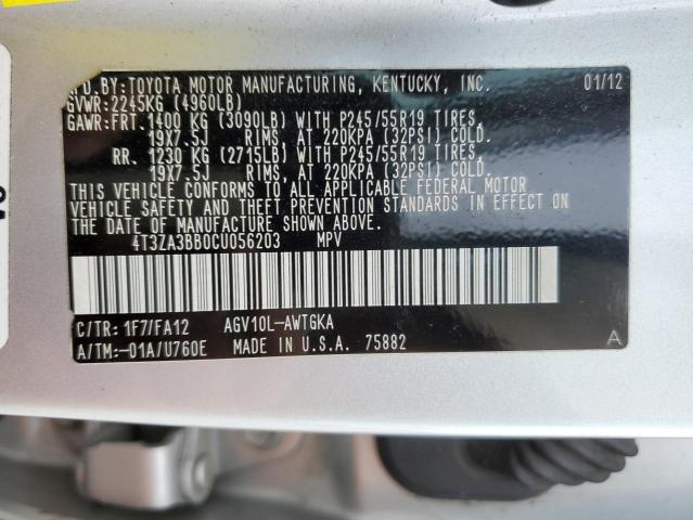 Photo 10 from auction – 2012 TOYOTA VENZA LE with VIN 4T3ZA3BB0CU056203