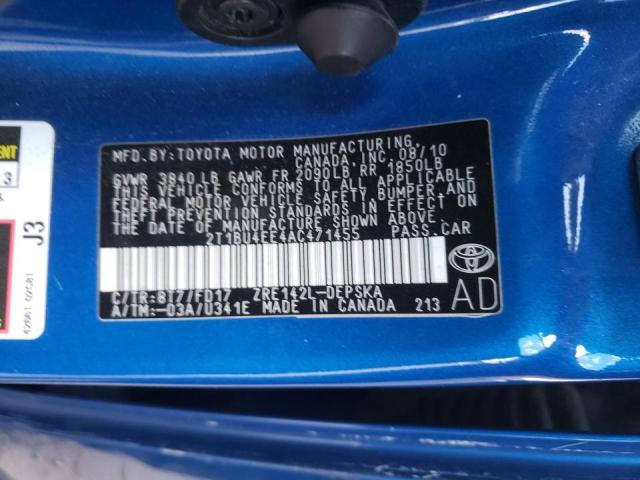 Photo 10 from auction – 2010 TOYOTA COROLLA BA with VIN 2T1BU4EE4AC471455