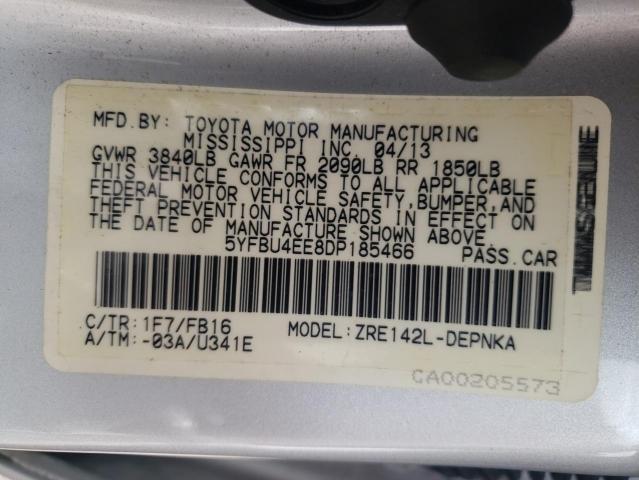 Photo 10 from auction – 2013 TOYOTA CORILLA with VIN 5YFBU4EE8DP185466