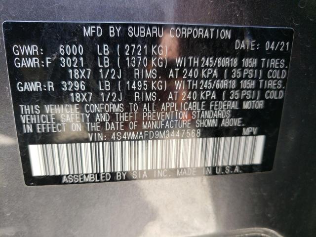Photo 10 from auction – 2021 SUBARU ASCENT PRE with VIN 4S4WMAFD9M3447568