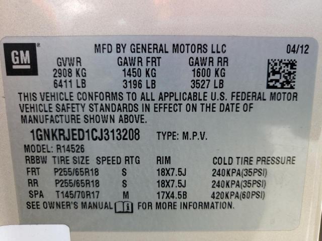 Photo 10 from auction – 2012 CHEVROLET TRAVERSE L with VIN 1GNKRJED1CJ313208