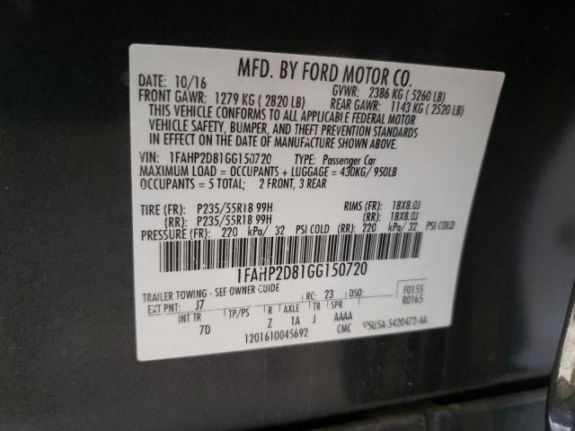 Photo 10 from auction – 2016 FORD TAURUS SE with VIN 1FAHP2D81GG150720