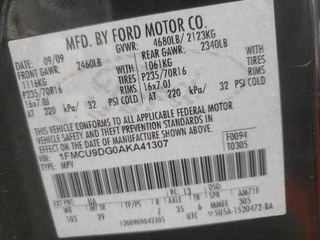 Photo 10 from auction – 2010 FORD ESCAPE XLT with VIN 1FMCU9DG0AKA41307