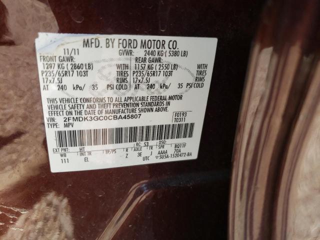 Photo 10 from auction – 2012 FORD EDGE SE with VIN 2FMDK3GC0CBA45807
