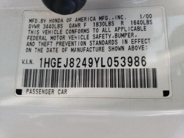 Photo 10 from auction – 2000 HONDA CIVIC EX with VIN 1HGEJ8249YL053986