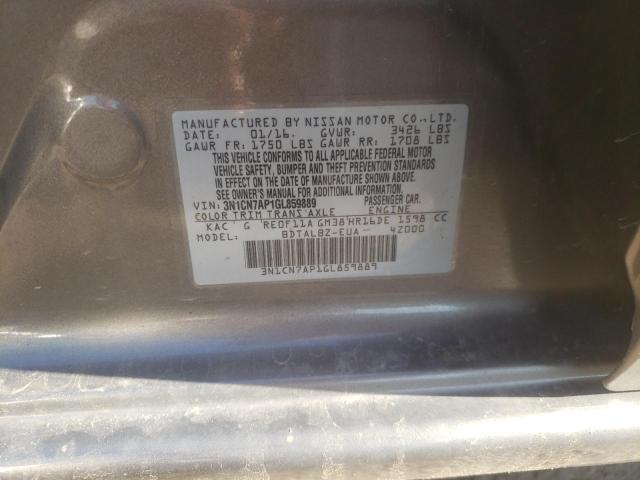 Photo 10 from auction – 2016 NISSAN VERSA S with VIN 3N1CN7AP1GL859889