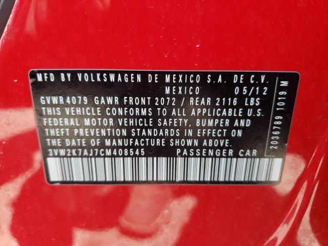 Photo 10 from auction – 2012 VOLKSWAGEN JETTA BASE with VIN 3VW2K7AJ7CM408545