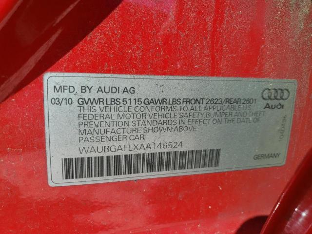 Photo 10 from auction – 2010 AUDI S4 PREMIUM with VIN WAUBGAFLXAA146524