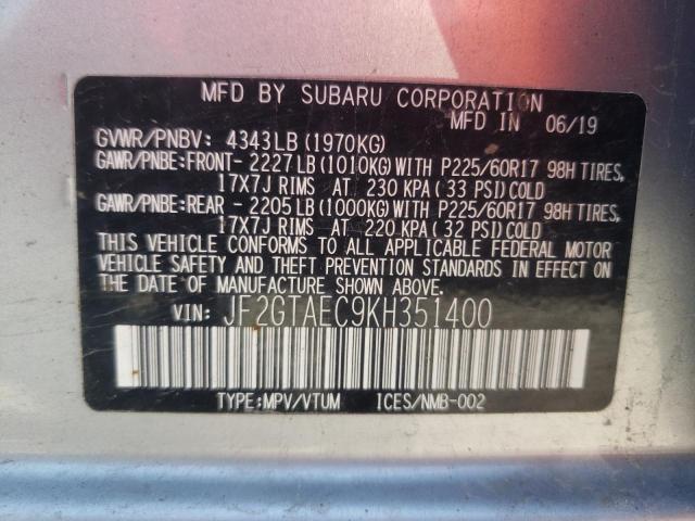 Photo 10 from auction – 2019 SUBARU CROSSTREK with VIN JF2GTAEC9KH351400