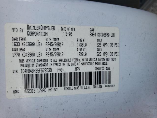 Photo 10 from auction – 2005 DODGE DURANGO SL with VIN 1D4HB48N35F578539