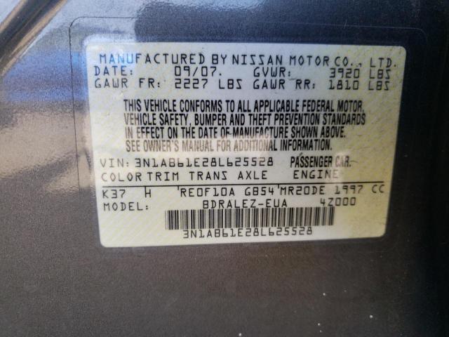 Photo 10 from auction – 2008 NISSAN SENTRA 2.0 with VIN 3N1AB61E28L625528