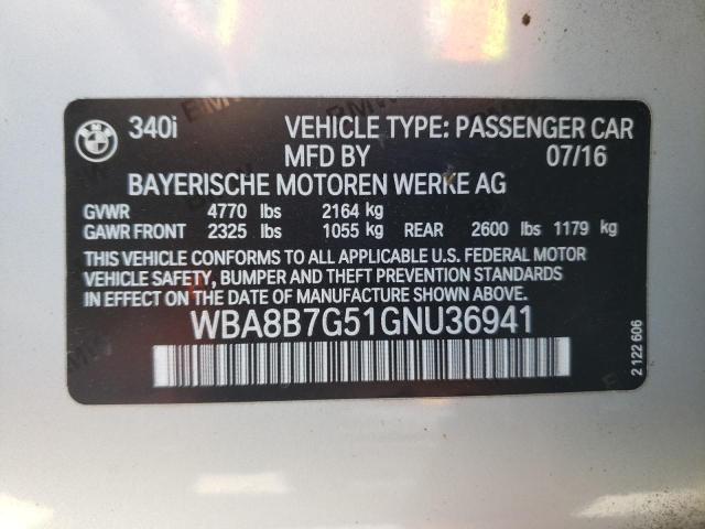 Photo 10 from auction – 2016 BMW 340 XI with VIN WBA8B7G51GNU36941