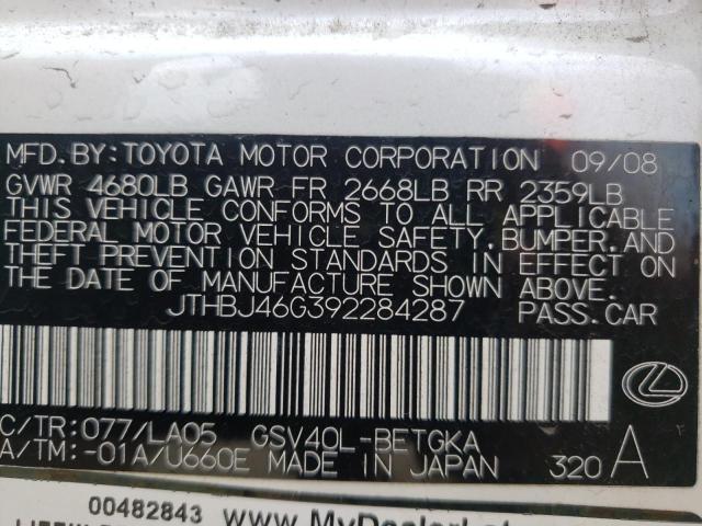 Photo 10 from auction – 2009 LEXUS ES 350 with VIN JTHBJ46G392284287