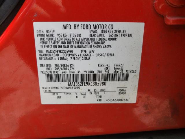 Photo 10 from auction – 2019 FORD ECOSPORT S with VIN MAJ3S2FE9KC305980