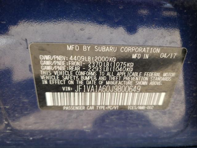 Photo 10 from auction – 2018 SUBARU WRX with VIN JF1VA1A60J9800649