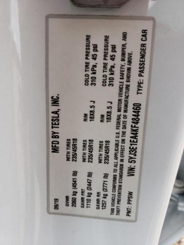 Photo 10 from auction – 2019 TESLA MODEL 3 with VIN 5YJ3E1EA4KF484460