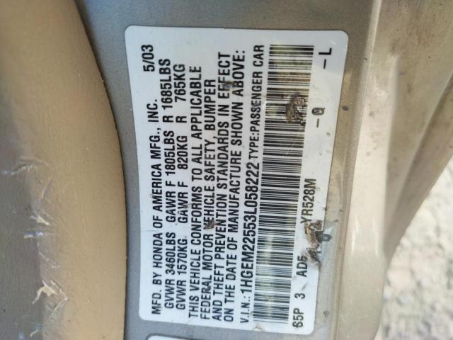 Photo 10 from auction – 2003 HONDA CIVIC LX with VIN 1HGEM22553L058222