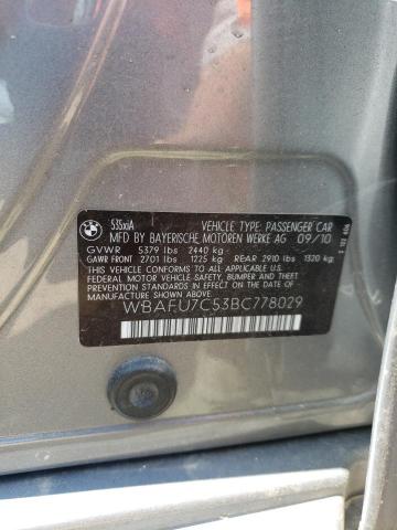 Photo 10 from auction – 2011 BMW 535 XI with VIN WBAFU7C53BC778029