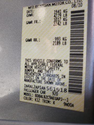 Photo 10 from auction – 2010 NISSAN ALTIMA BAS with VIN 1N4AL2AP1AN561918