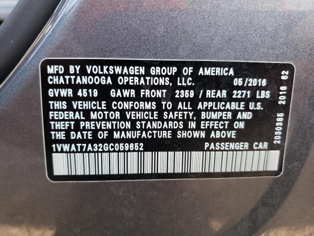 Photo 10 from auction – 2016 VOLKSWAGEN PASSAT S with VIN 1VWAT7A32GC059652