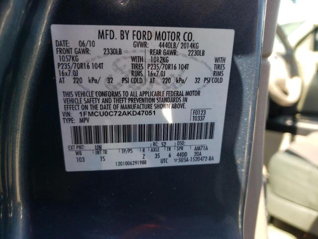 Photo 10 from auction – 2010 FORD ESCAPE XLS with VIN 1FMCU0C72AKD47051