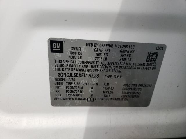 Photo 10 from auction – 2015 CHEVROLET TRAX 1LT with VIN 3GNCJLSBXFL170928