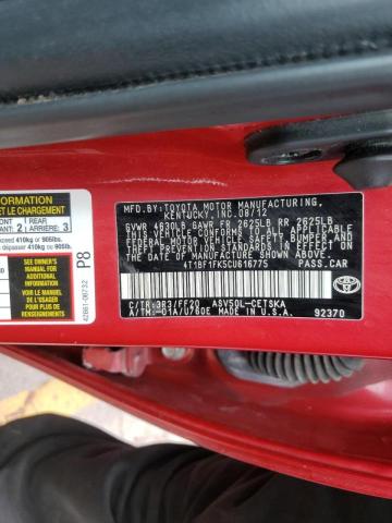 Photo 10 from auction – 2012 TOYOTA CAMRY BASE with VIN 4T1BF1FK5CU616775