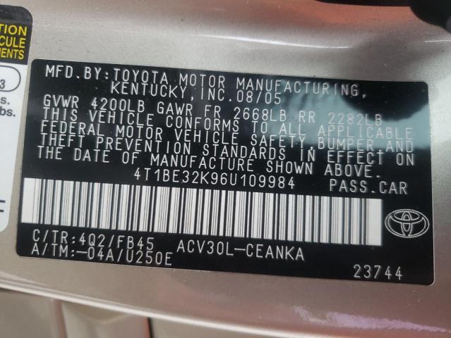 Photo 10 from auction – 2006 TOYOTA CAMRY LE with VIN 4T1BE32K96U109984