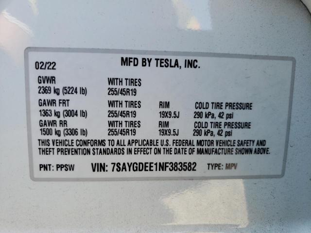 Photo 10 from auction – 2022 TESLA MODEL Y with VIN 7SAYGDEE1NF383582