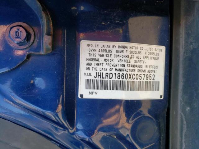 Photo 10 from auction – 1999 HONDA CR-V EX with VIN JHLRD1860XC057952