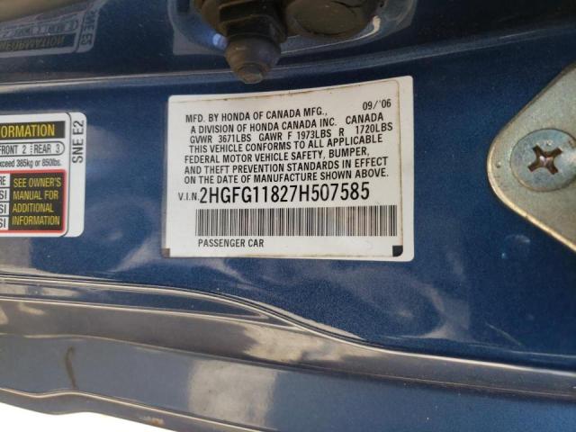Photo 10 from auction – 2007 HONDA CIVIC EX with VIN 2HGFG11827H507585