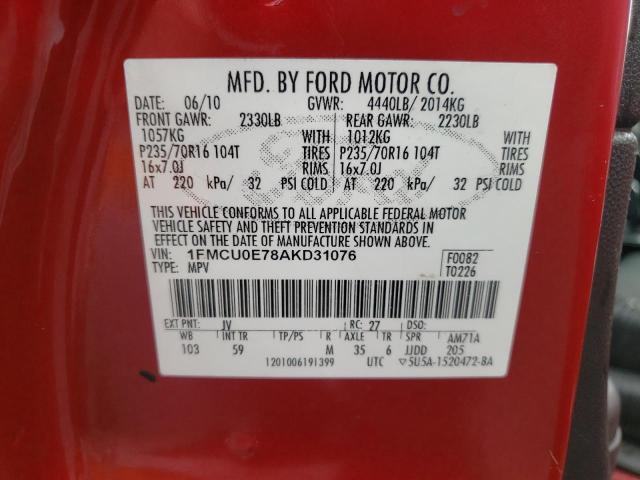 Photo 10 from auction – 2010 FORD ESCAPE LIM with VIN 1FMCU0E78AKD31076