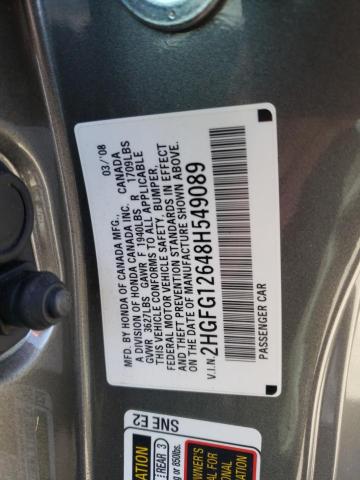 Photo 10 from auction – 2008 HONDA CIVIC with VIN 2HGFG12648H549089