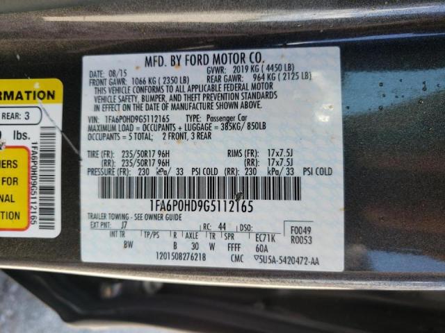 Photo 10 from auction – 2016 FORD FUSION SE with VIN 1FA6P0HD9G5112165
